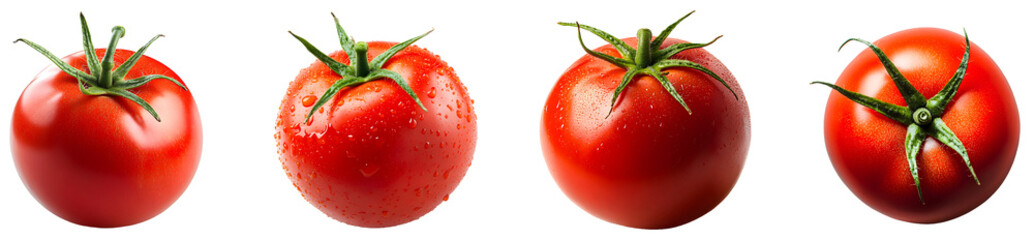 Vibrant, fresh ripe tomatoes isolated on transparent background