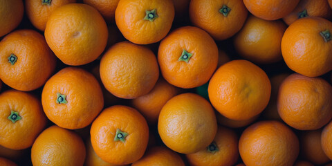 Wall Mural - Fresh raw ripe sweet tangerines mandarins citrus fruits.Top view.AI Generative.