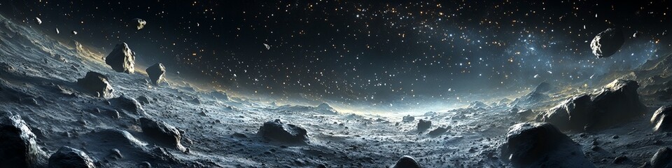 Wall Mural - a space scene with a lot of rocks and stars. the stars are scattered all over the sky and the rocks 