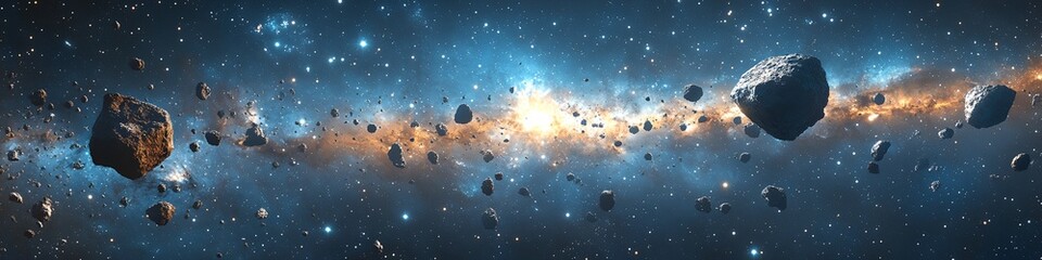 Wall Mural - a space scene with a large number of rocks and a few stars. the rocks are scattered throughout the s