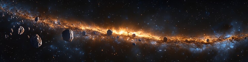 Wall Mural - a long space with a lot of stars and a lot of space debris. the debris is scattered all over the sky