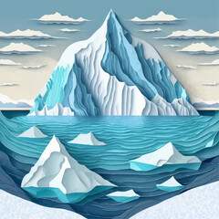 Wall Mural - Iceberg imposant et mer glacée en découpage de papier
