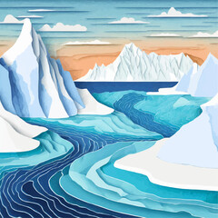 Wall Mural - Paysage arctique avec rivières gelées et montagnes enneigées
