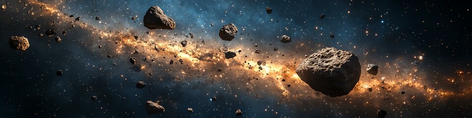 Wall Mural - a space scene with a large number of rocks and debris. the rocks are scattered throughout the scene,