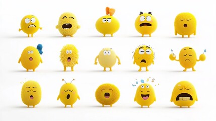 Poster - Collection of yellow emoji icons representing different facial expressions and emotional reactions such as confusion against a clean white background