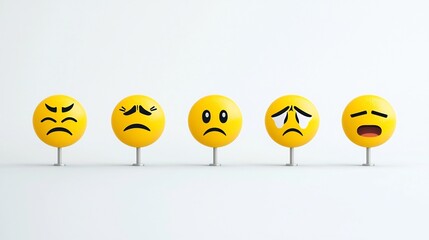 Aufkleber - Vibrant yellow emoji icons showcasing a variety of expressive moods such as excitement disappointment confusion and joy  These flat vector pixel perfect icons are isolated on a clean white background