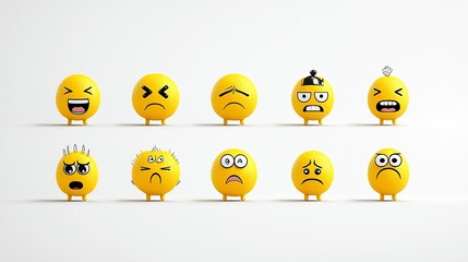 Aufkleber - Set of pixel perfect 64x64 yellow emoji icons showcasing a range of expressive emotions including winking smiling neutral and shocked faces against a clean white background ideal for digital design