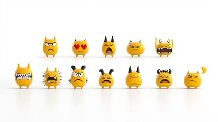 Poster - Vibrant collection of pixel perfect yellow emoji icons featuring a range of expressive faces including heart eyes angry crying and laughing expressions  Ideal for use in digital applications