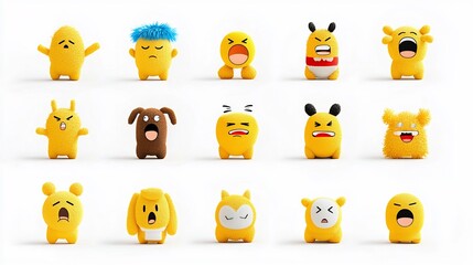 Poster - Set of Flat Yellow Emoji Icons Displaying Different Emotional Expressions Like Disappointment Isolated on a White Background Ideal for User Interface Web and App Design