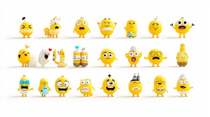 Poster - Vibrant Yellow Emoji Icons with Diverse Facial Expressions Like Heart Eyes Surprise Laughter and Sleepy for Digital Platforms Messaging Apps and User Interfaces