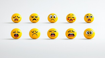 Poster - Colorful set of yellow emoji icons in a flat pixel perfect design conveying emotions like disappointment all isolated on a clean white background