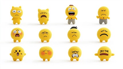 Poster - Collection of Bright Yellow Emoji Icons Depicting a Range of Facial Expressions and Emotional Reactions Suitable for User Interface Social Media and Digital Communication