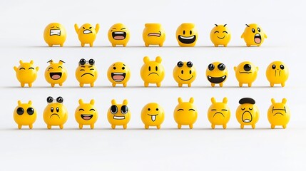 Poster - Vibrant collection of yellow emoji icons depicting a range of emotional expressions including laughing thinking sleepy and smiling faces  The icons are pixel perfect