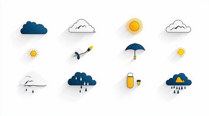 Poster - Editable stroke outline icons featuring various weather and meteorology elements such as clouds rain sun and wind all isolated on a clean white background with a pixel perfect 64 x 64