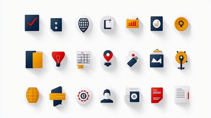 Aufkleber - Comprehensive set of modern business management and icons in editable stroke outline style isolated on clean white background flat with pixel perfect 64x64