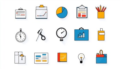 Aufkleber - Minimalist icons for business tasks like budget management reporting and planning presented in a clean editable outline style perfect for use in digital applications software