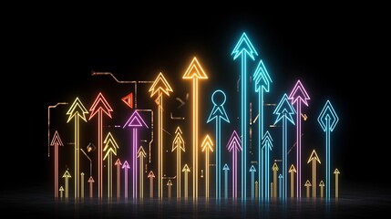 Poster - Sleek and dynamic beams of vibrant light forming sharp upward pointing arrows against a dark minimalist backdrop creating a futuristic and energetic visual display