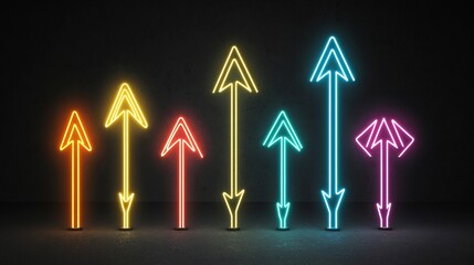 Aufkleber - Elegantly designed abstract composition featuring vibrant luminous beams of light shaped like upward directed arrows in a variety of bright prismatic colors against a deep dark background