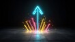 © NKCoolper - Glowing neon colored beams forming an upward pointing arrow radiating energy and speed on a pitch black background  Dynamic futuristic and visually striking digital or 3D rendering