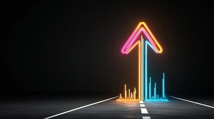 Leinwandbilder - Vibrant glowing arrow shaped beams in a dynamic upward motion against a dark background conveying a sense of rapid progress evolution and forward trajectory