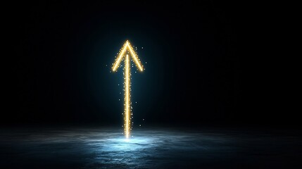 Poster - Powerful radiant beams of light forming a sharp glowing arrow surging upwards in a dynamic energetic motion against a pure black background conveying a sense of speed impact and propulsion