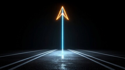 Leinwandbilder - Striking image of a sharp glowing arrow made up of bright beaming rays of light pointing upwards against a pure black background conveying a sense of speed energy and dynamism