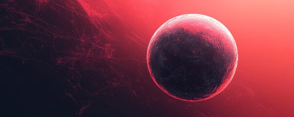 Wall Mural - futuristic digital planet sphere against a red gradient background, blending from red to black, evok