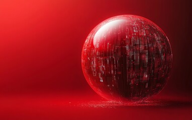 Wall Mural - futuristic digital planet sphere set against a red background with a smooth gradient of red and blac