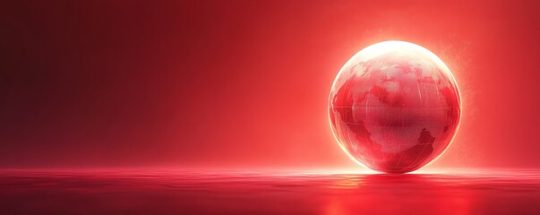 Wall Mural - red background with a gradient of red and black colors, featuring a glowing digital planet sphere at