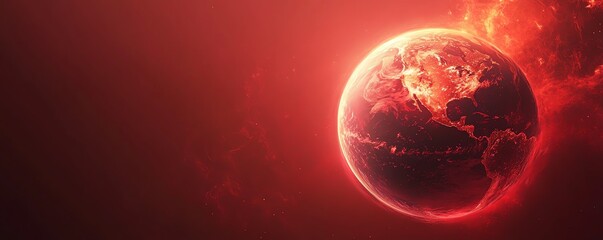 Wall Mural - red background with a gradient of red and black colors, featuring a glowing digital planet sphere at