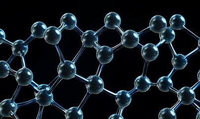 Poster - Abstract 3D rendering of a molecular structure with blue spheres connected by thin lines against a black background.