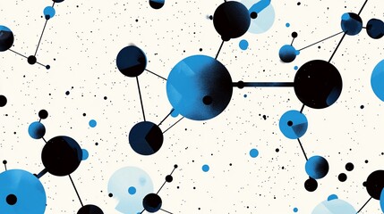 Poster - Abstract background with connected circles in blue and black colors on a white background with tiny dots.
