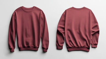 Wall Mural - front and back maroon crewneck mock up on white background