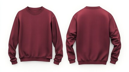 Wall Mural - front and back maroon crewneck mock up on white background