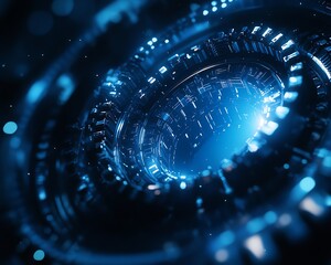 Aufkleber - Blue abstract technology background featuring rotating gears and cogs, dark color palette evoking a sense of hightech precision and digital sophistication, Generative AI