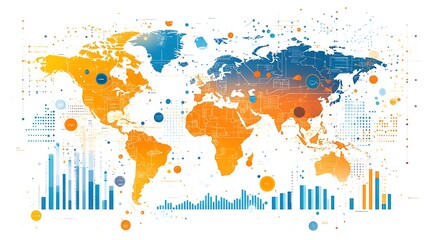  A colorful world map with connecting dots and line earth map