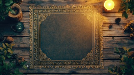 Poster - Elegant Decorative Frame on Wooden Tabletop