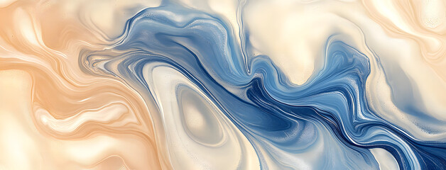 Abstract fluid art background blue and beige colors. Liquid marble. Acrylic painting with sand gradient.