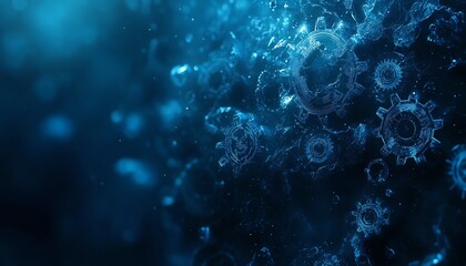 Aufkleber - Futuristic abstract background in blue tones, featuring detailed gears and cogs with a dark color scheme, symbolizing digital technology and mechanical precision, Generative AI