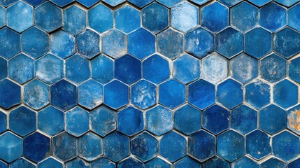 Wall Mural - Blue hexagonal tiles with textured finish, representing modern geometric pattern
