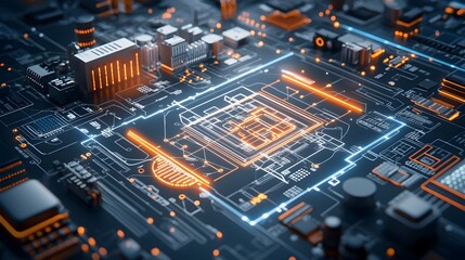 Aufkleber - Luminous pathways and intricate digital circuits forming a futuristic blueprint showcasing advanced technological solutions and innovative concepts for the future