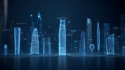 Aufkleber - Glowing blueprint style showcasing the luminous outlines of modern futuristic buildings and structures symbolizing innovative architectural designs and future forward urban solutions