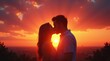 © Alex Pios - silhouette of a couple sharing their first kiss against a stunning sunset backdrop. The vibrant colors of the sky create a romantic atmosphere