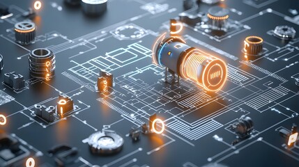 Aufkleber - Bright neon blueprint with vibrant outlines symbolizing forward thinking solutions innovative technology and strategic planning for the future