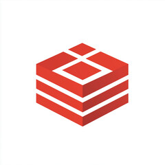 Poster - Red and White Isometric Cube with Lines Abstract Design