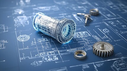 Aufkleber - Cutting Edge Blueprint with Luminous Edges Representing Innovative Solutions and Plans for Transformative Advancements and Breakthroughs in Design Engineering and Technology