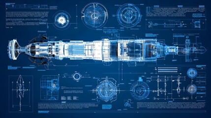 Aufkleber - Radiant blueprint with dynamic design elements unveiling visionary solutions and innovations for the future  Futuristic digital showcasing a conceptual