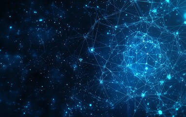 Poster - Abstract digital network with interconnected people icons on a blue background, conveying the concept of technology and social mediadriven global communication, Generative AI