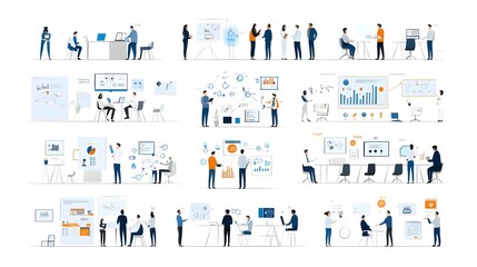 Aufkleber - Diverse group of business professionals collaborating and discussing project plans strategies and ideas in a modern corporate office setting  depicting a productive efficient