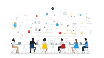Aufkleber - Efficient Business and Modern Presentation Strategies in the Corporate Workspace A Showcasing a Professional Business Meeting with Men and Women Discussing Ideas and Concepts